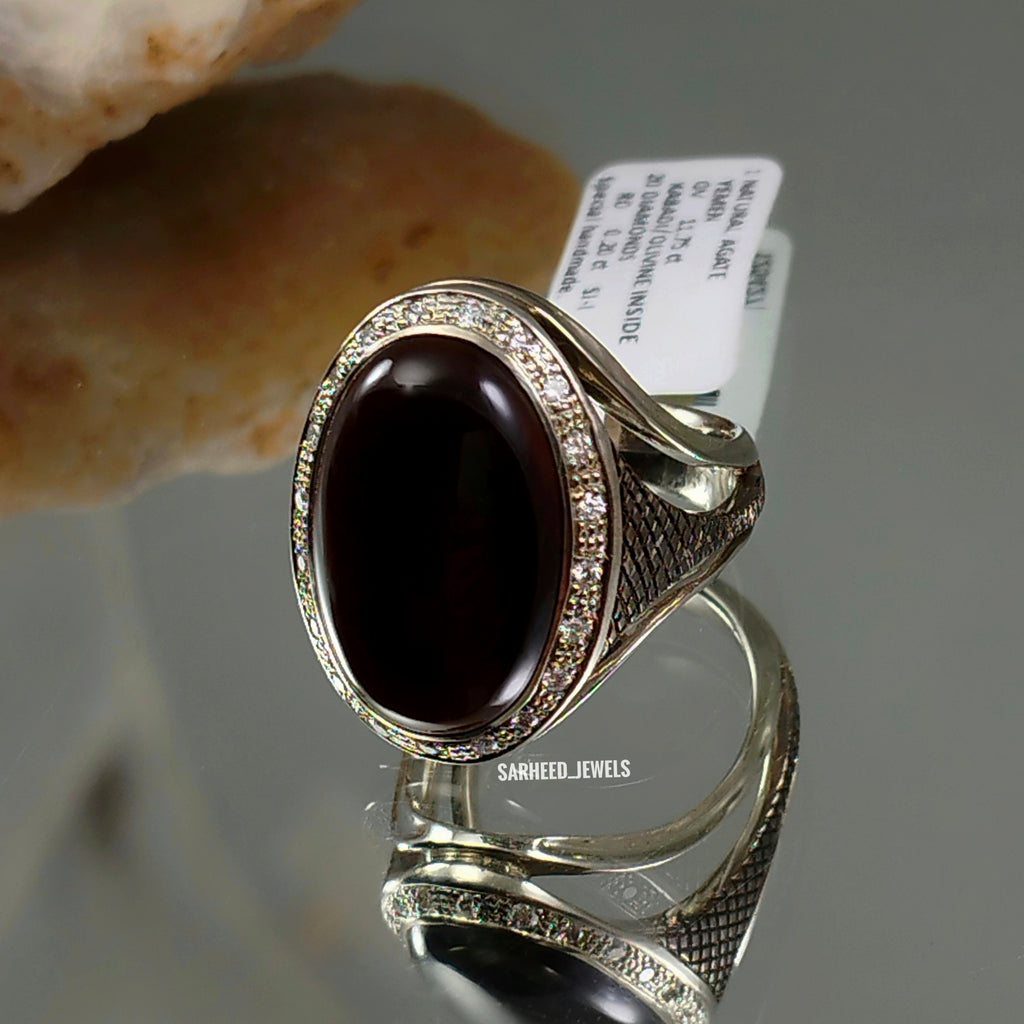 Natural Agate (kabadi) and Diamonds Men Ring