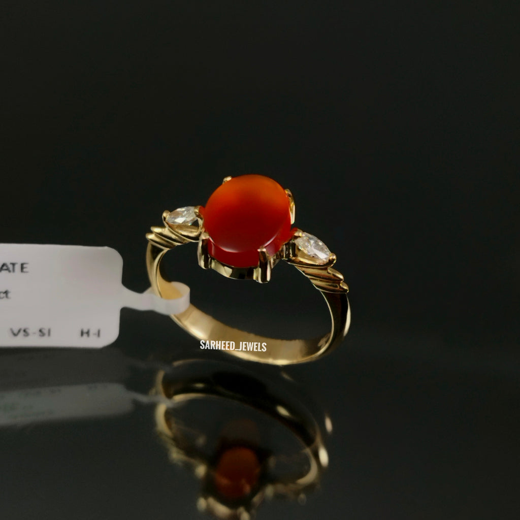 Natural Agate and Diamond Gold Ring