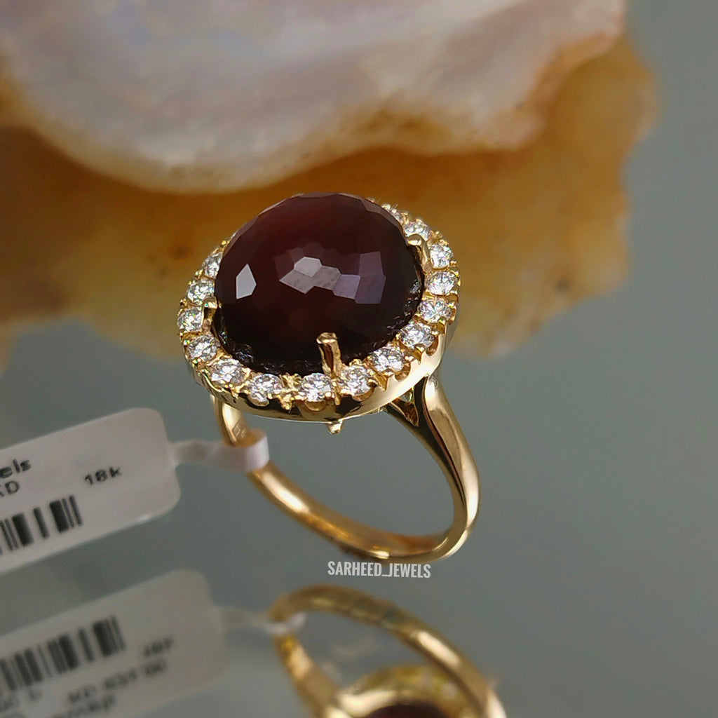 Natural Agate (kabadi) and Diamond Gold Ring