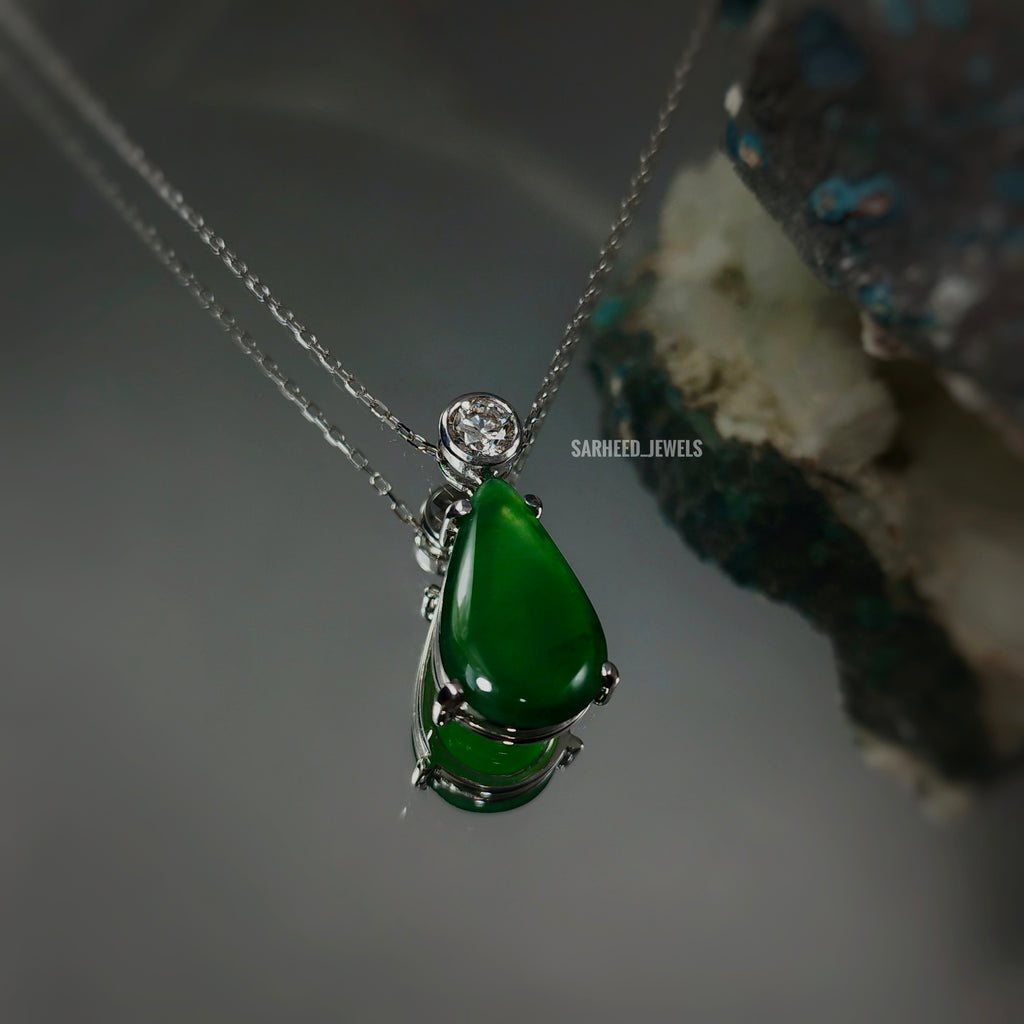 Natural Jadeite and Diamond White Gold Necklace