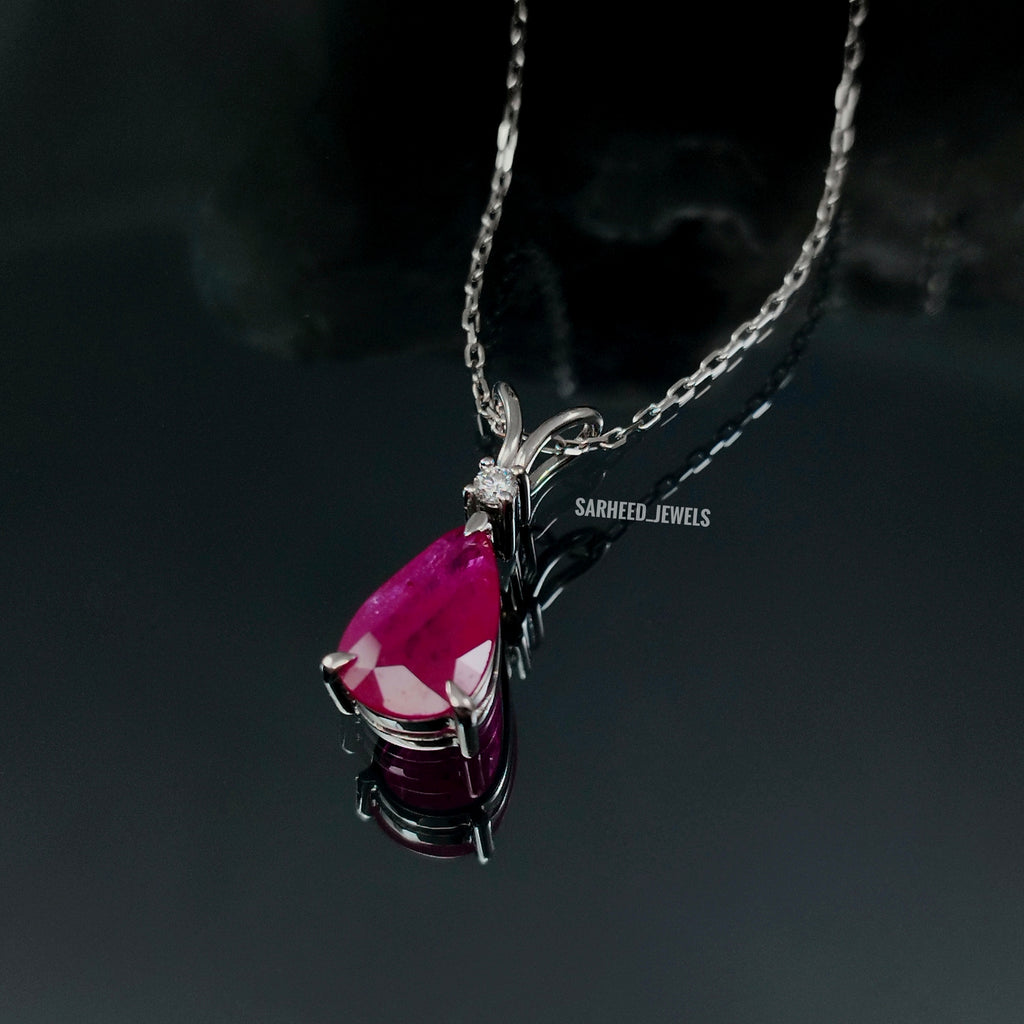Natural Ruby and Diamond White Gold Necklace
