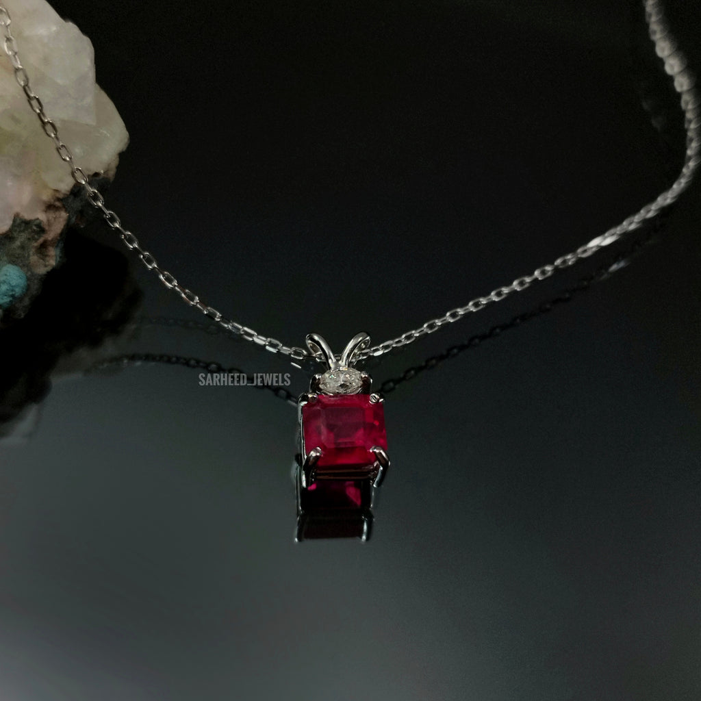 Natural Ruby and Diamond White Gold Necklace