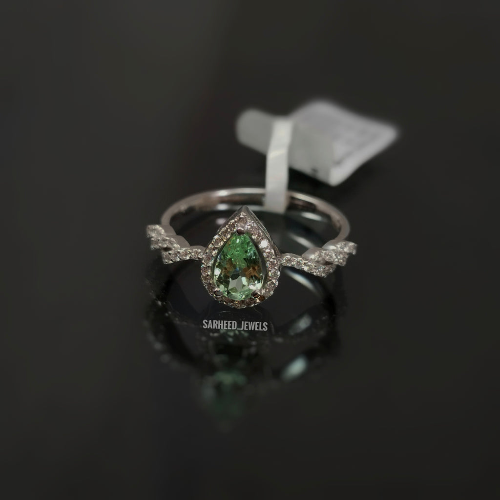 Natural Tsavorite Garnet and Diamond White Gold Ring