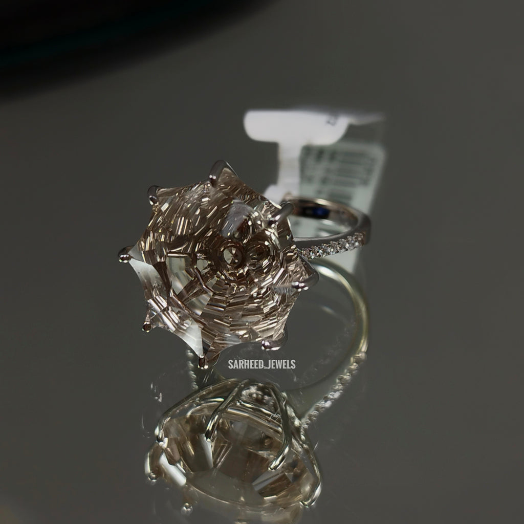 Natural Smoky Quartz and Diamond White Gold ring