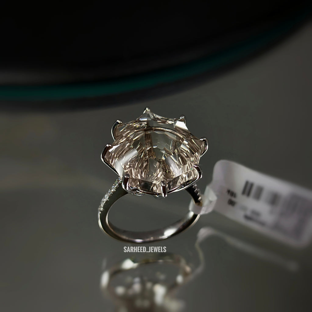 Natural Smoky Quartz and Diamond White Gold ring
