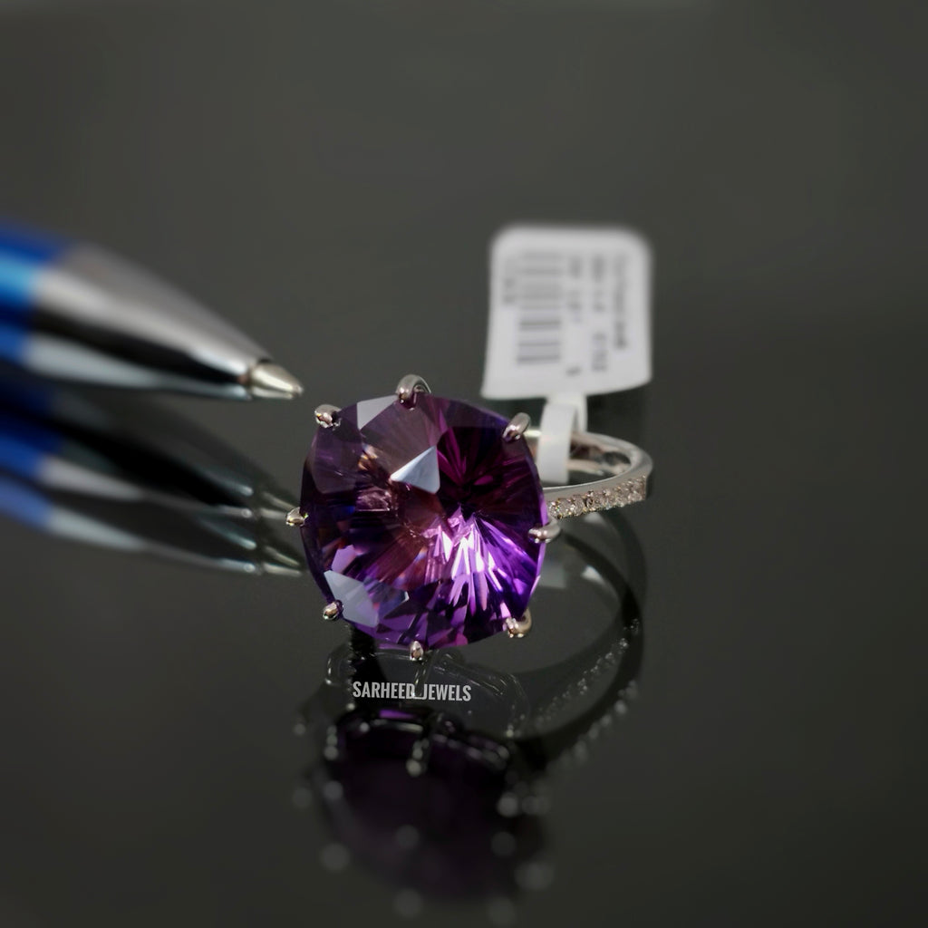 Natural Amethyst and Diamond White Gold Ring