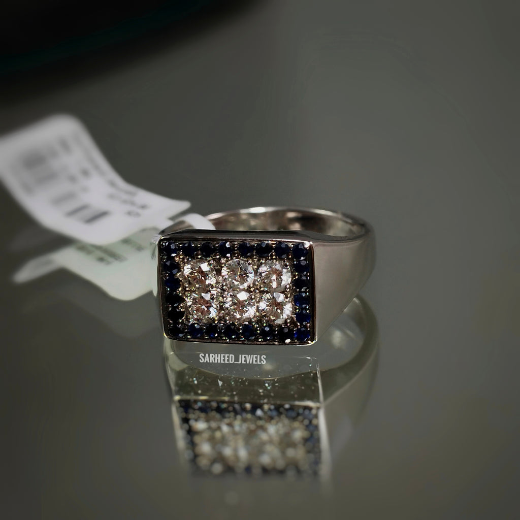 Natural Sapphires and Diamond Men Ring