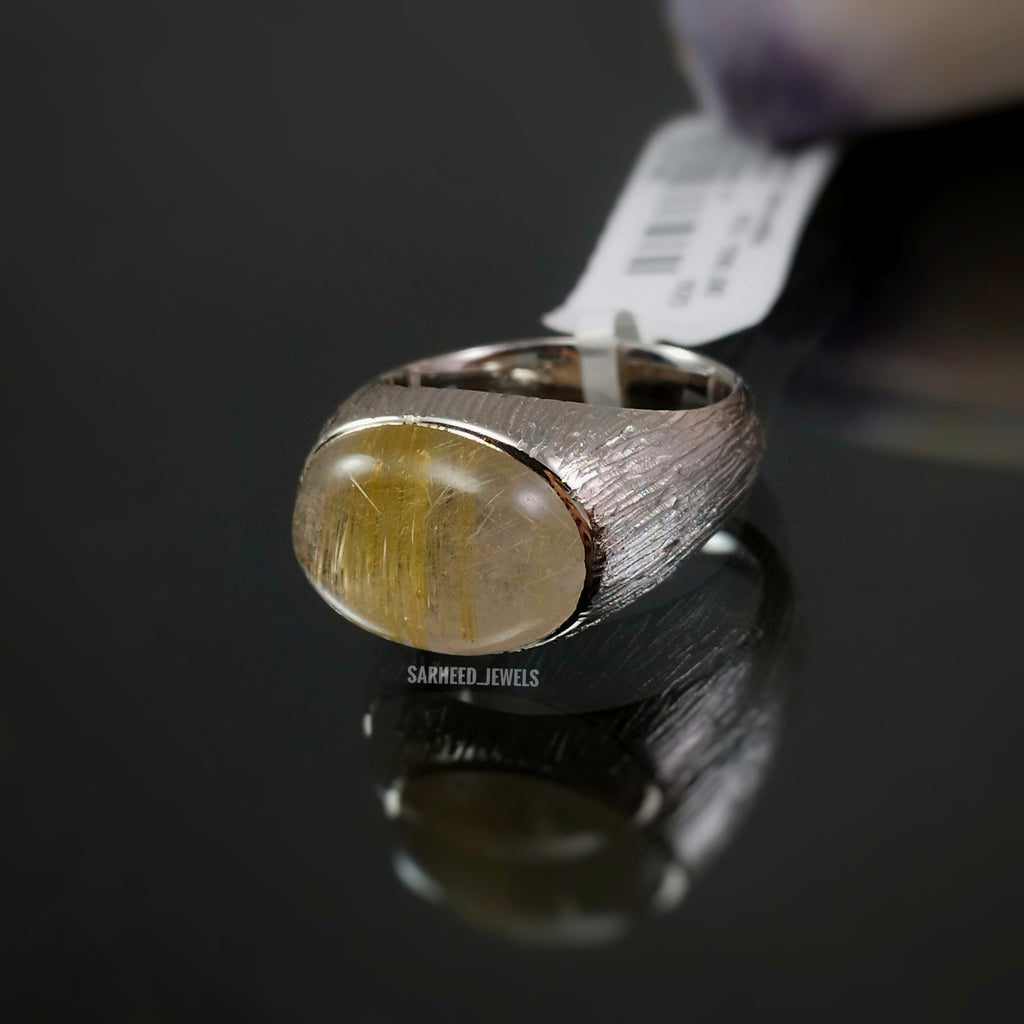 Natural Golden Rutile Quartz Men Ring