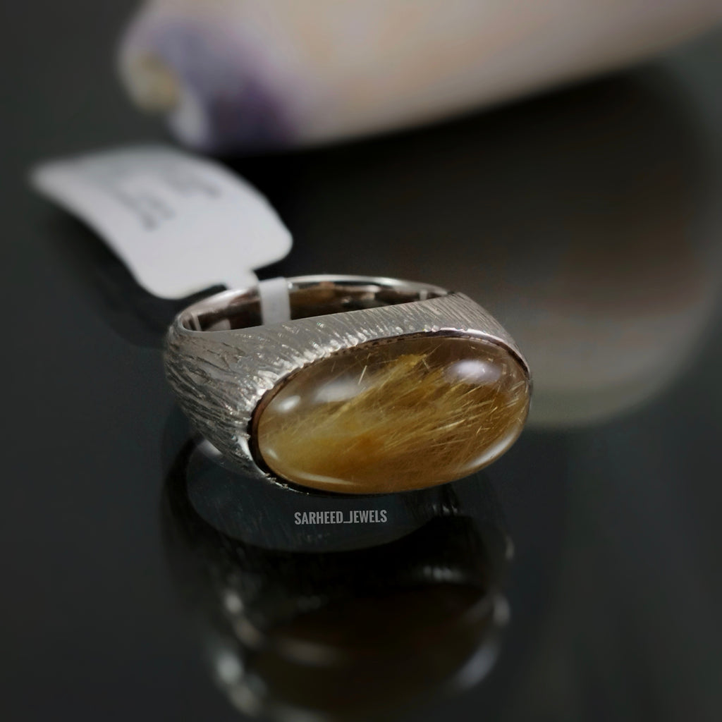 Natural Golden Rutile Quartz Men Ring
