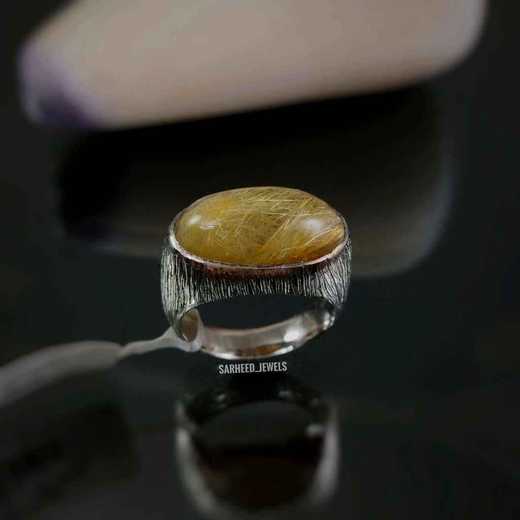 Natural Golden Rutile Quartz Men Ring