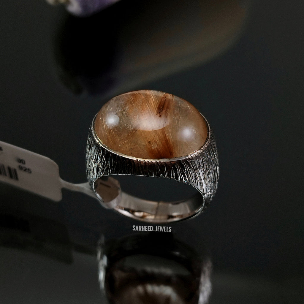 Natural Copper Rutile Quartz Men Ring