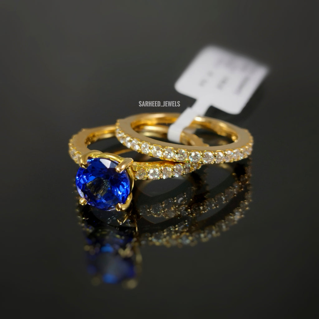 Natural Tanzanite and Diamond Gold Ring