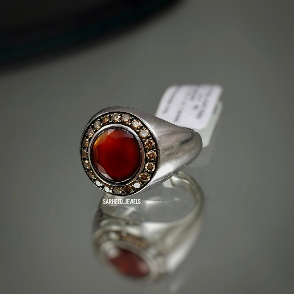 Natural Agate and Brown Diamond Men Ring