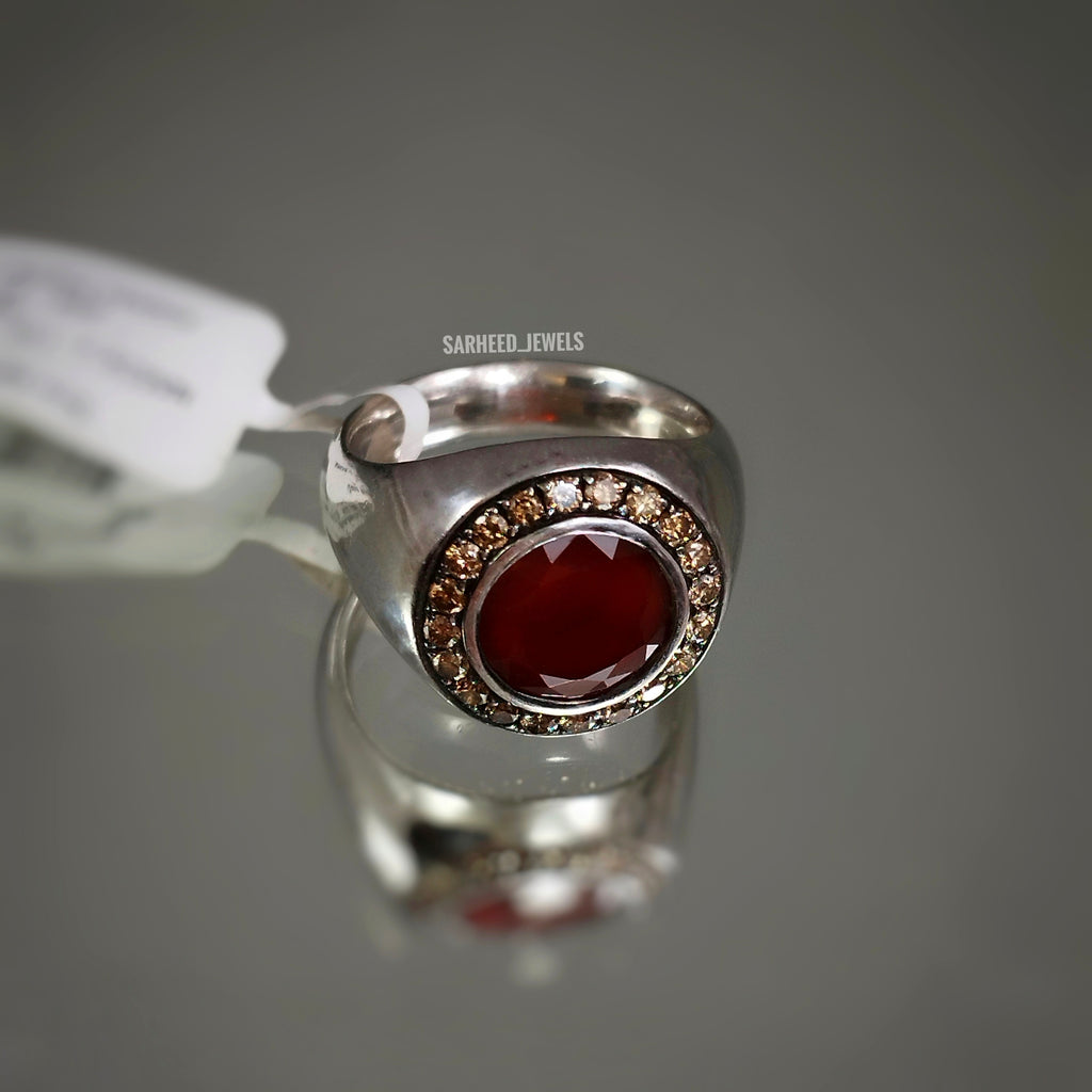 Natural Agate and Brown Diamond Men Ring