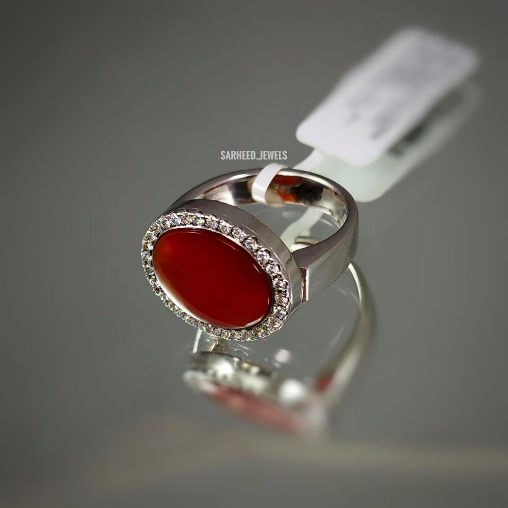 Natural Agate and Diamond Men Ring