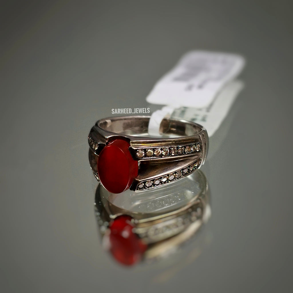 Natural Agate and Brown Diamond Men Ring