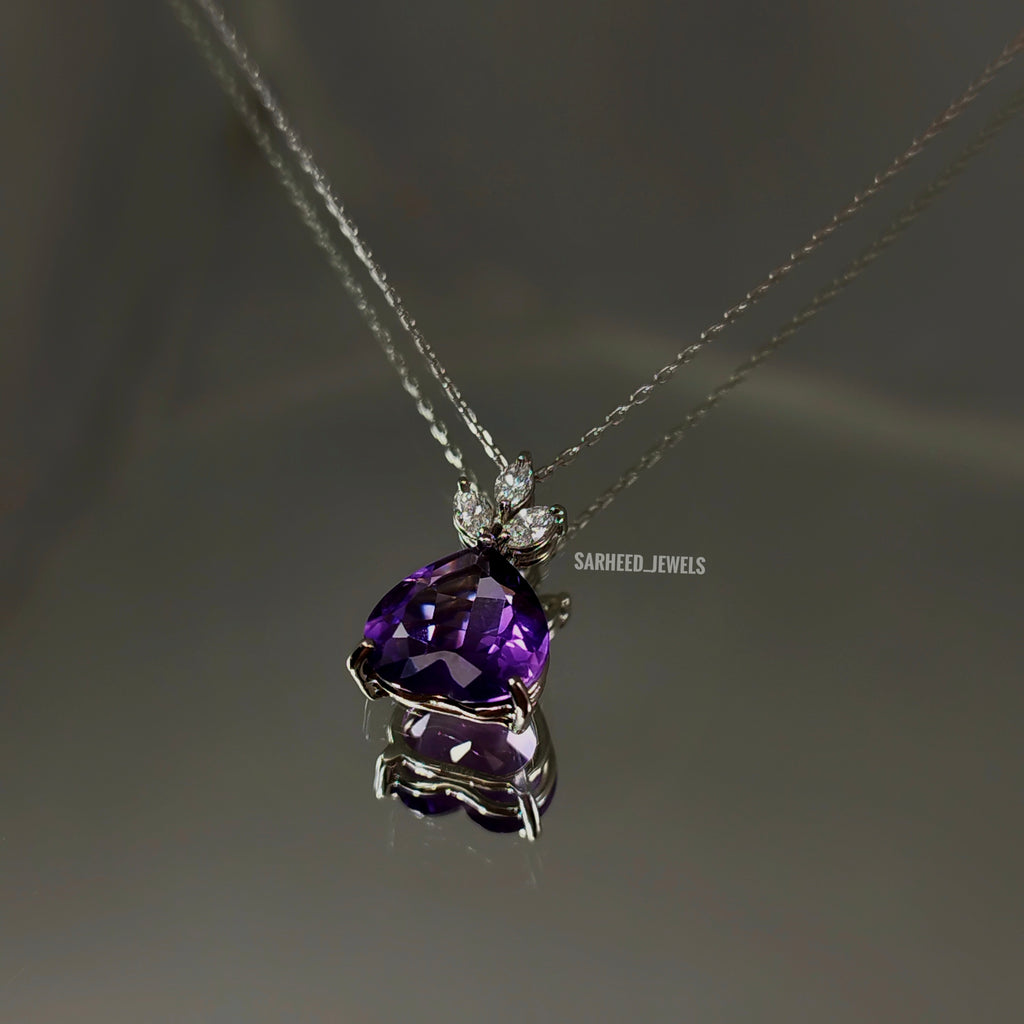 Natural Amethyst and Diamond White Gold Necklace