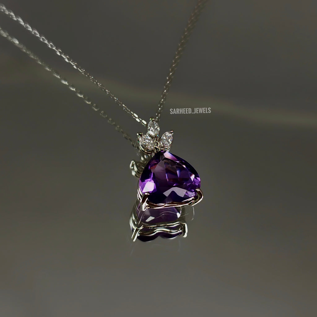 Natural Amethyst and Diamond White Gold Necklace
