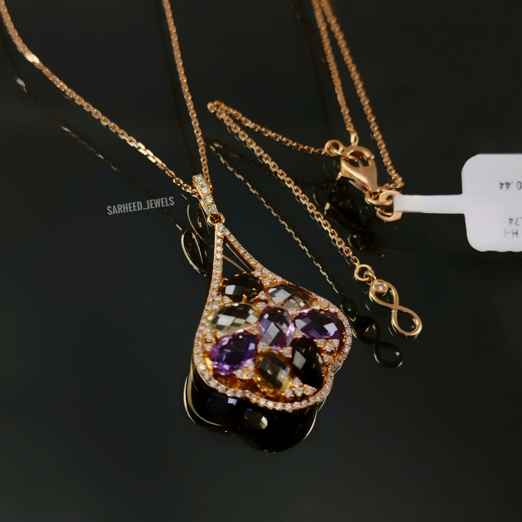 Natural Mix Stones and Diamond Rose Gold Necklace