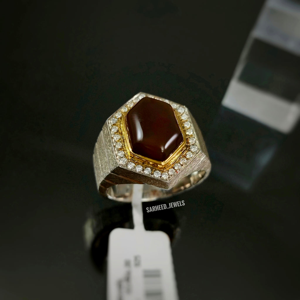 Natural Agate and Diamond Men Ring