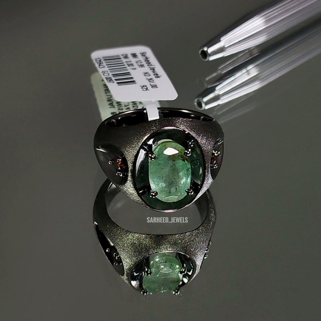 Natural Beryl and Red Diamond Men Ring