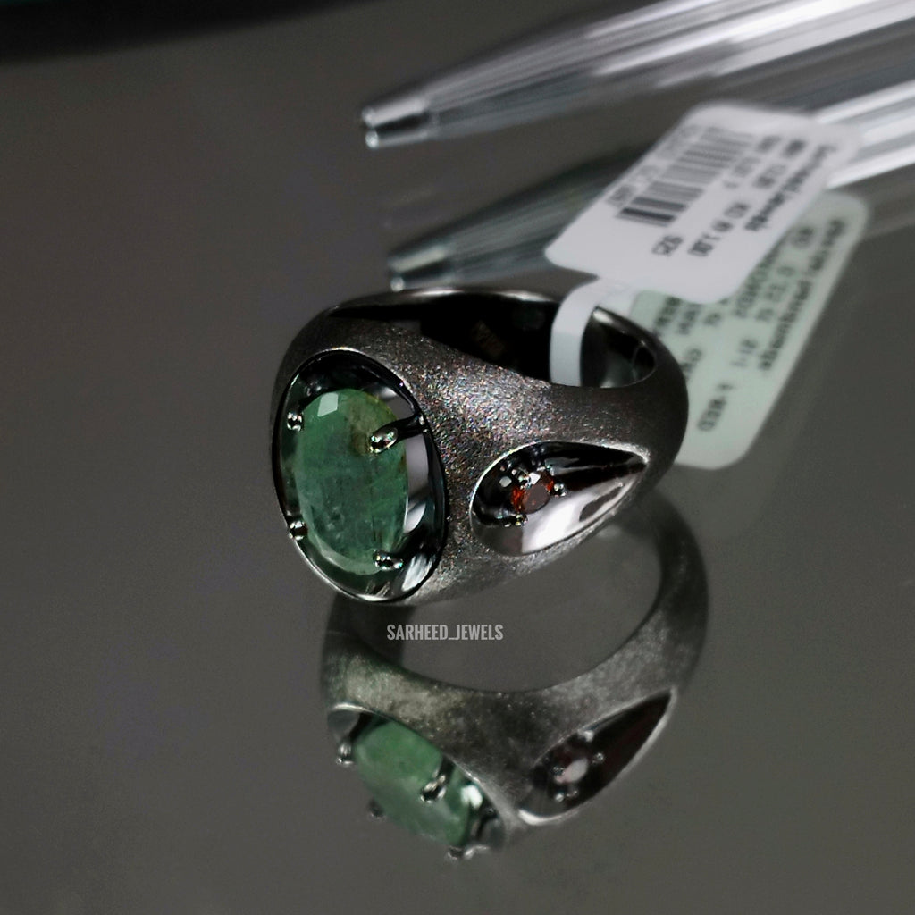 Natural Beryl and Red Diamond Men Ring