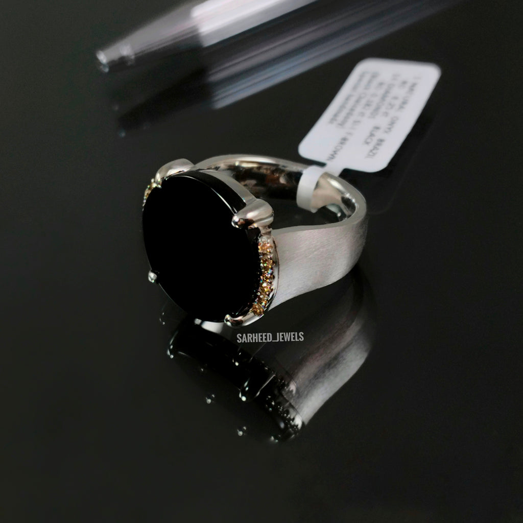 Natural Onyx and Brown Diamond Men Ring