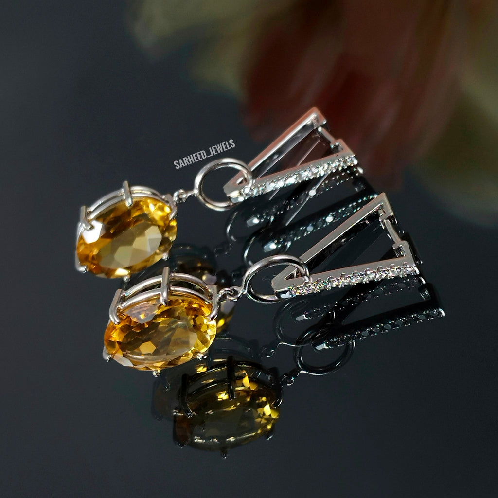 Natural Citrine and Diamond White Gold Earrings