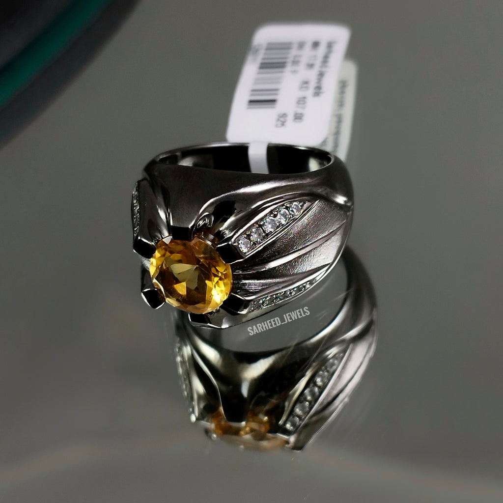 Natural Citrine and Cubic Zircon Men Ring