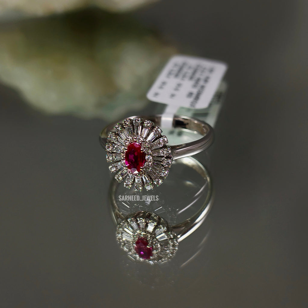 Natural Ruby and Diamond White Gold Ring