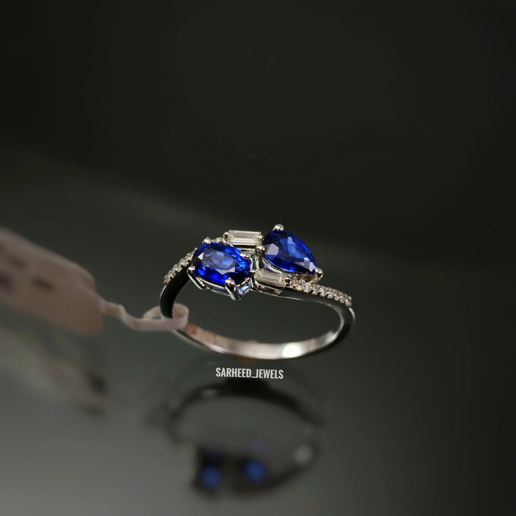 Natural Sapphires and Diamond White Gold Ring