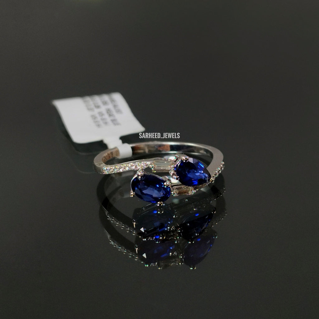 Natural Sapphires and Diamond White Gold Ring