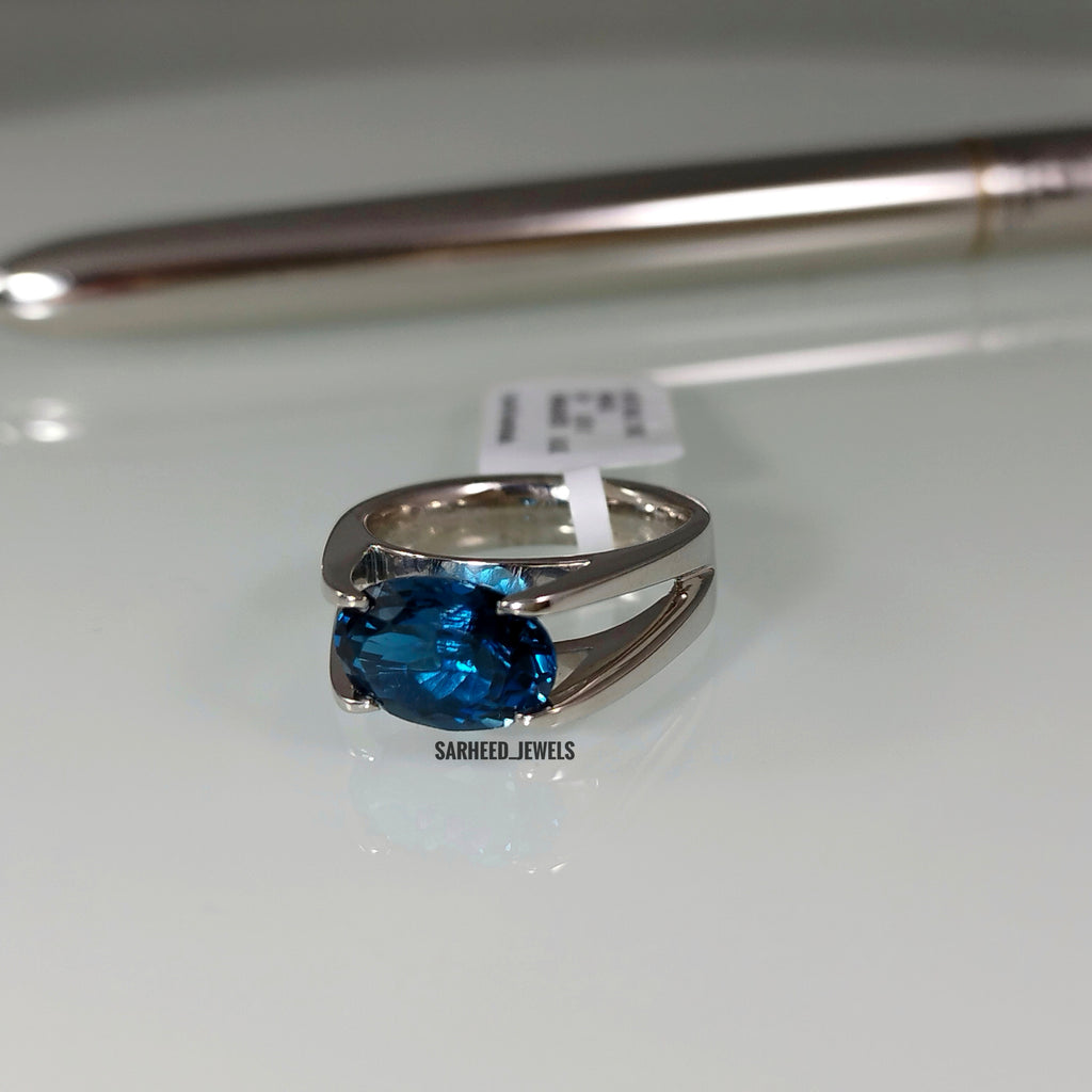 Natural London-Blue Topaz Men Ring