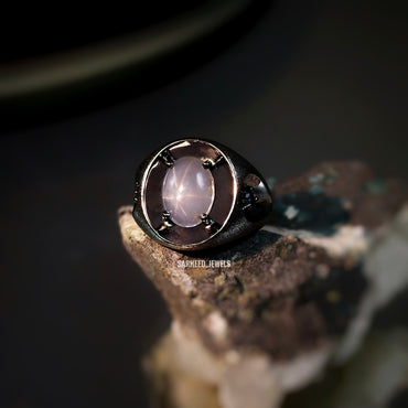 Un-heated Star Sapphire and Blue Diamond Men Ring