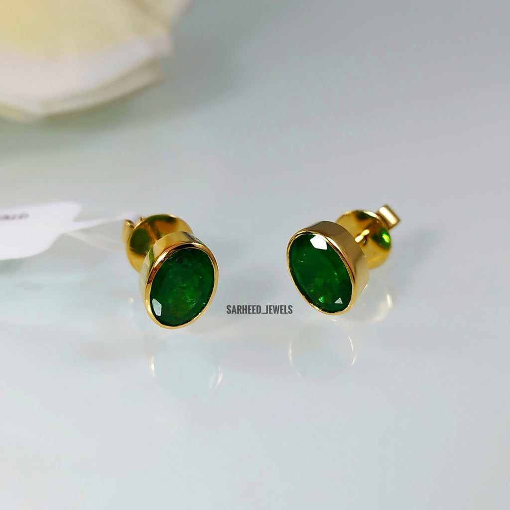 Natural Emerald Gold Studs