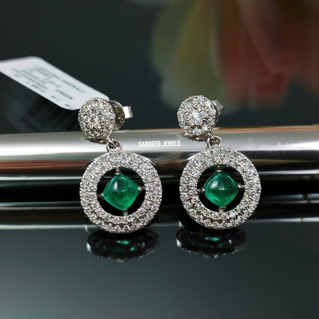 Natural Emerald and Diamond White Gold Earrings
