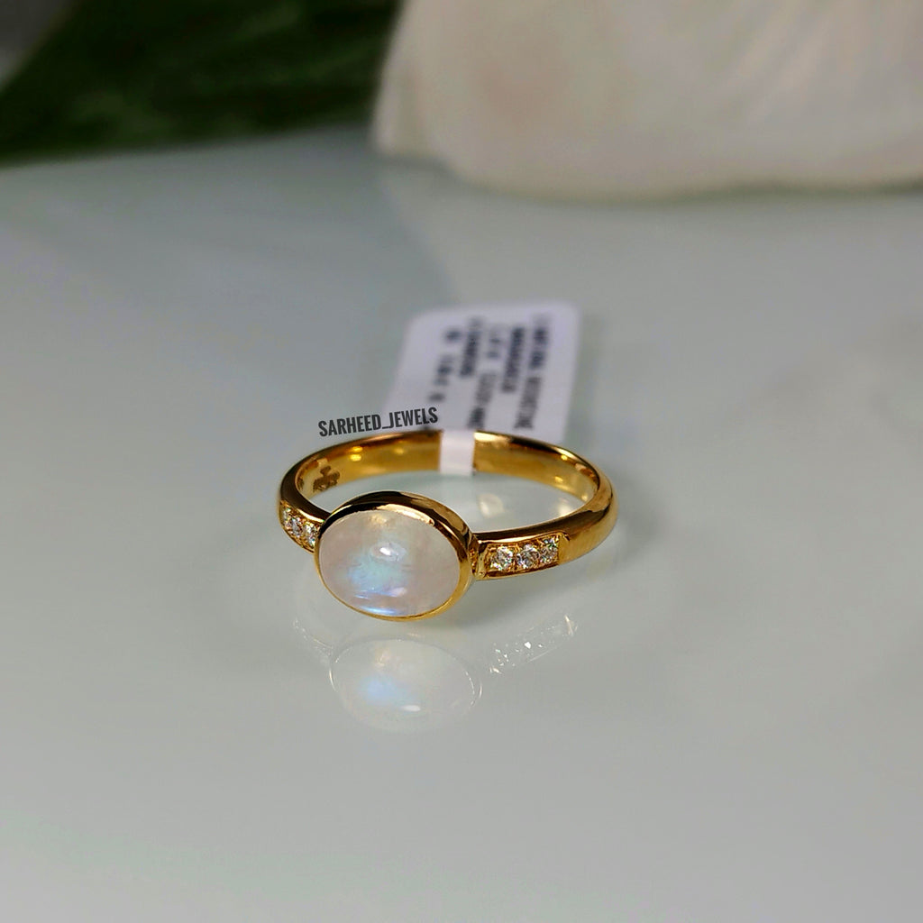 Natural Moonstone and Diamond Gold Ring