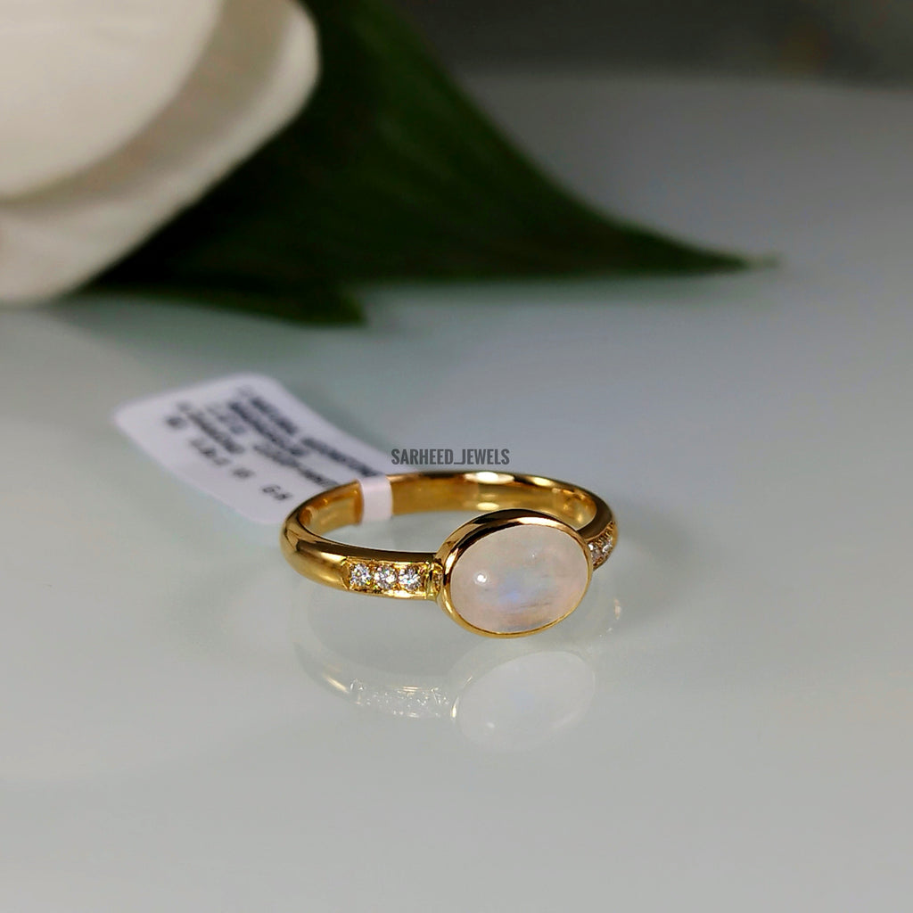 Natural Moonstone and Diamond Gold Ring
