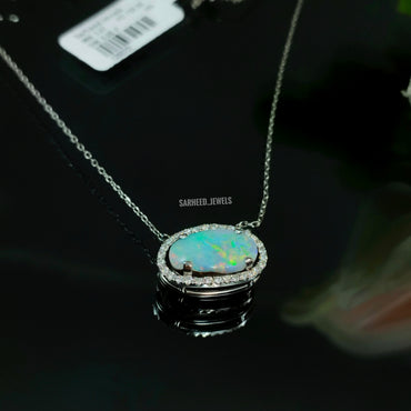 Natural Opal and Diamond White Gold Necklace