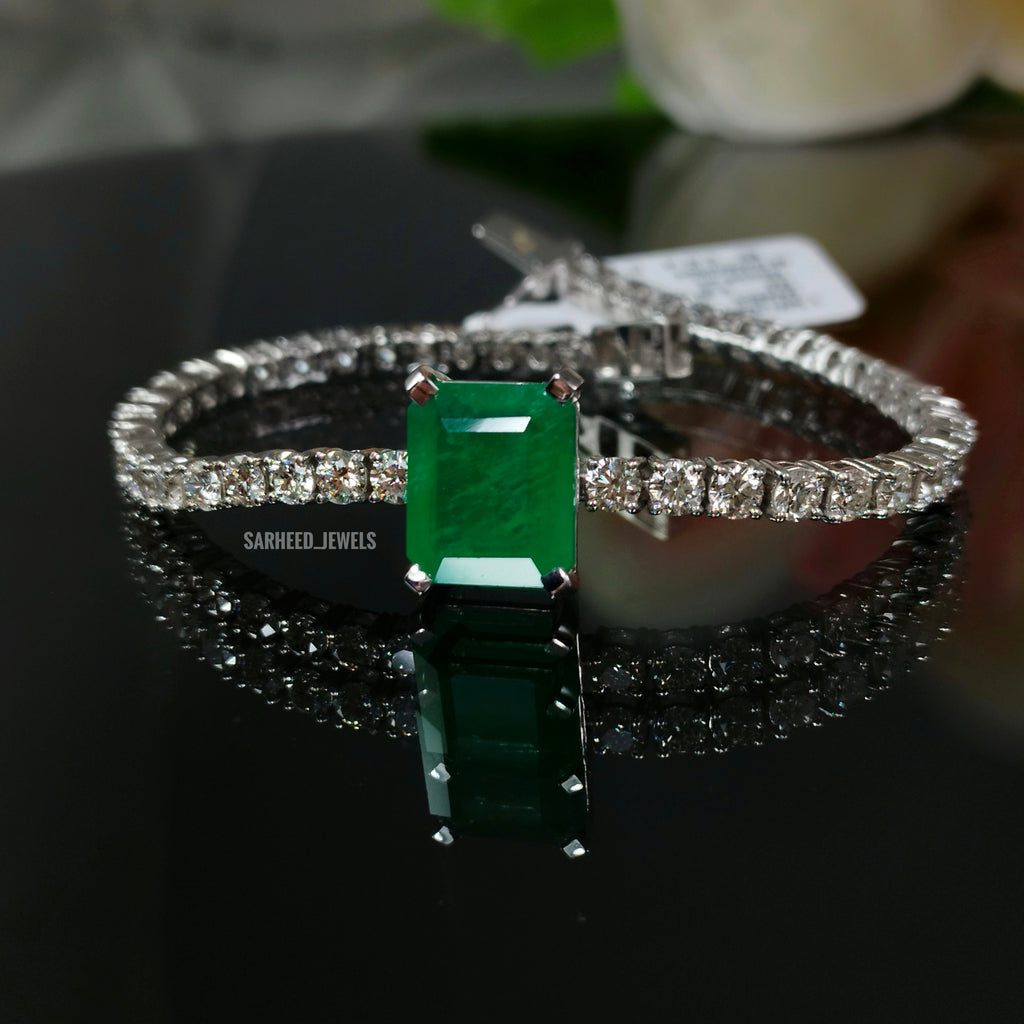 Natural Emerald and Diamond White Gold Bracelet