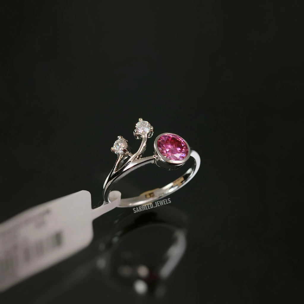 Pink Moissanite and Diamond Two-Tone Gold ring