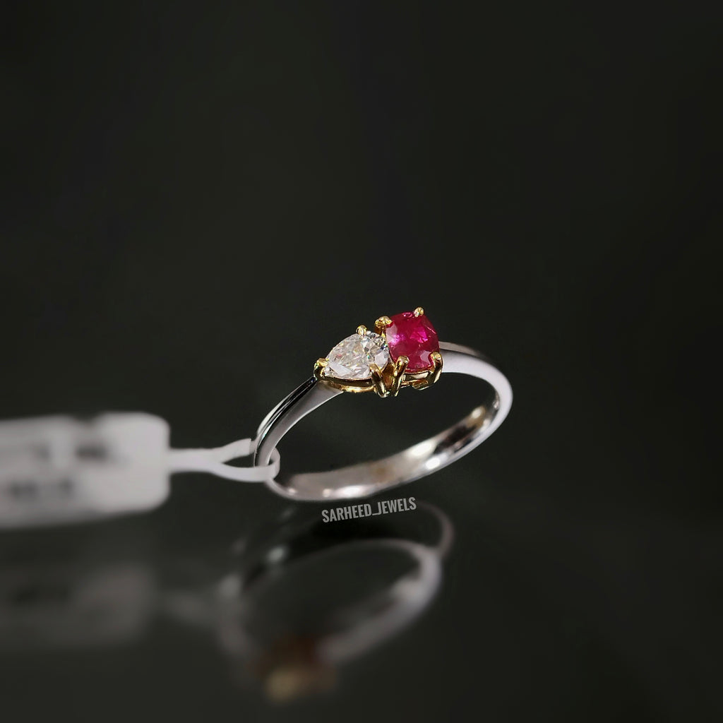 Natural Spinel and Diamond Two-Tone Gold Ring