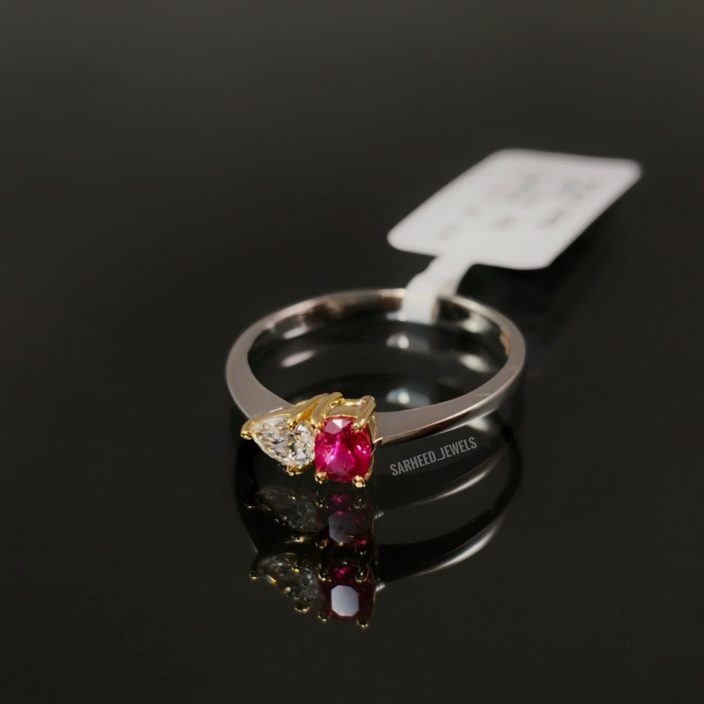 Natural Spinel and Diamond Two-Tone Gold Ring