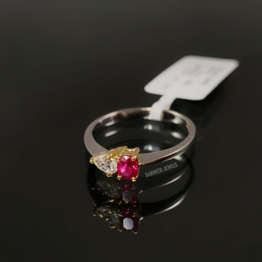 Natural Spinel and Diamond Two-Tone Gold Ring