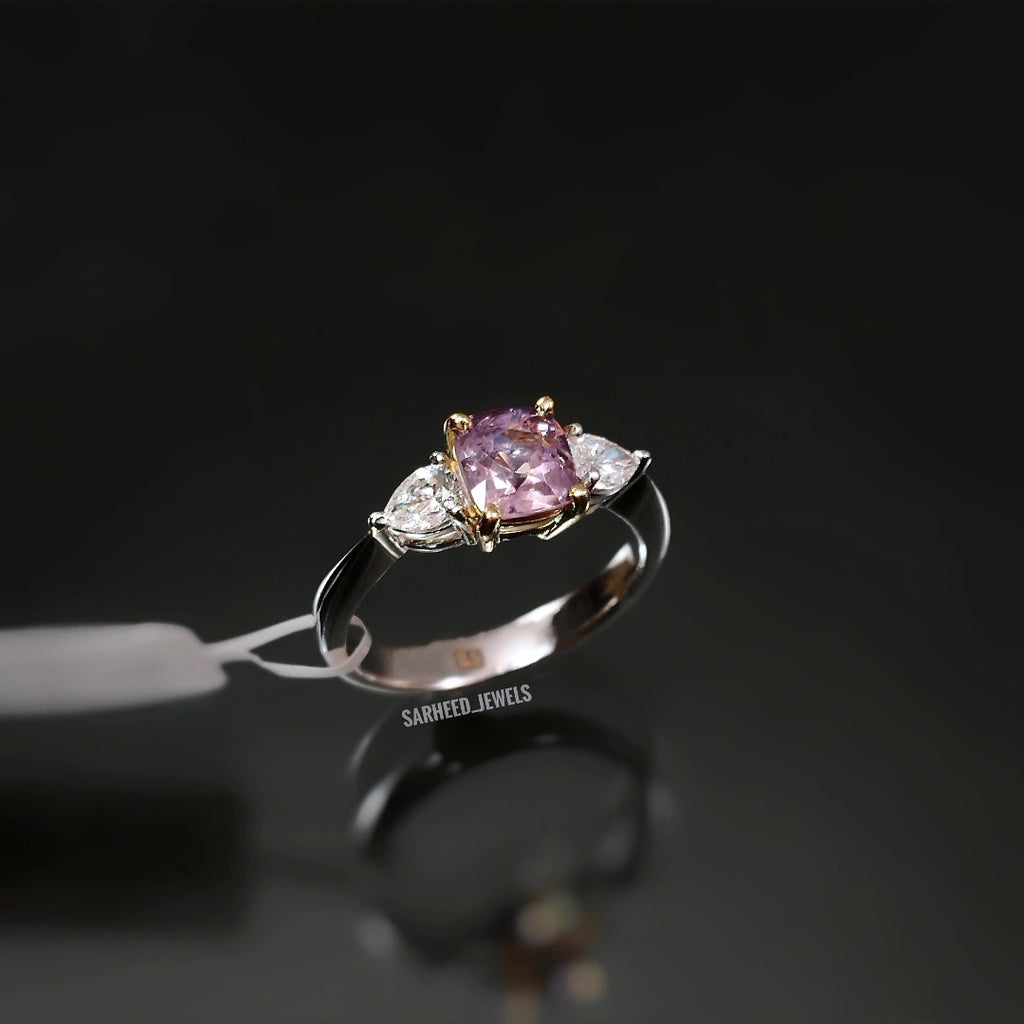 Natural Spinel and Diamond Two-Tone Gold Ring
