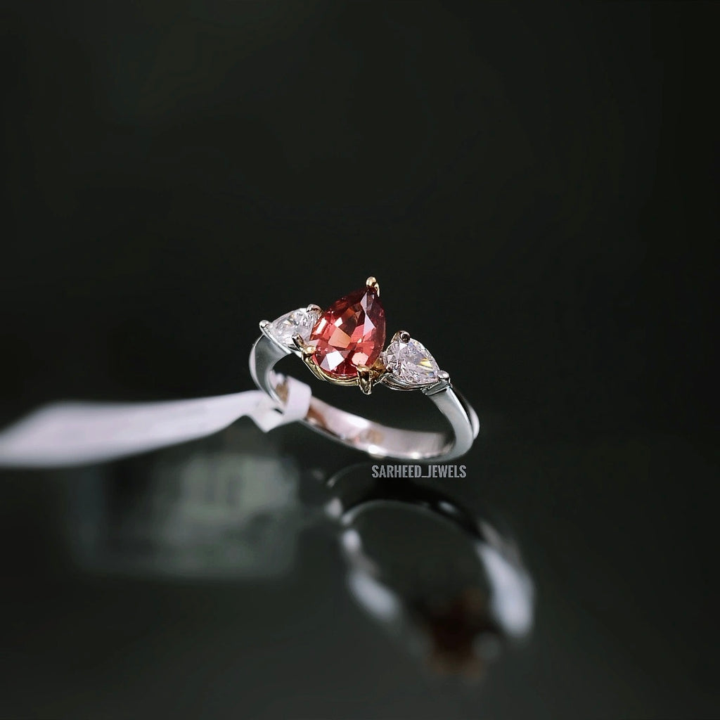 Natural Malaia Garnet and Diamond Two-Tone Gold Ring