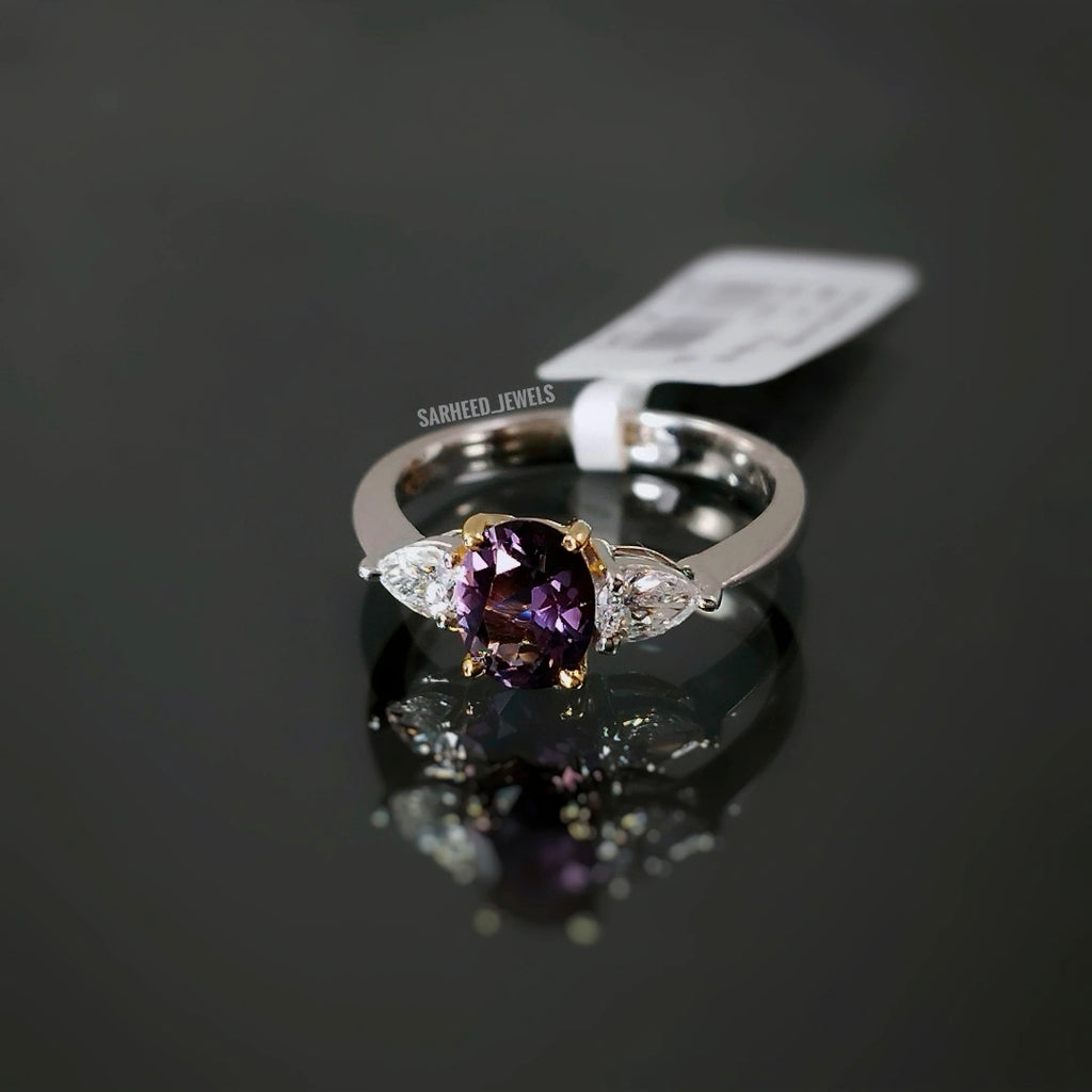 Natural Spinel and Diamond Two-Tone Gold Ring