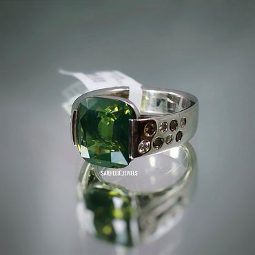 Natural Zircon and Diamond Men Ring