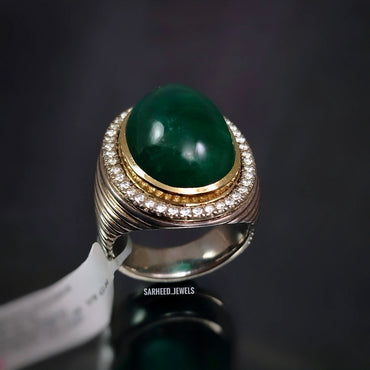 Natural Emerald and Diamond Men Ring