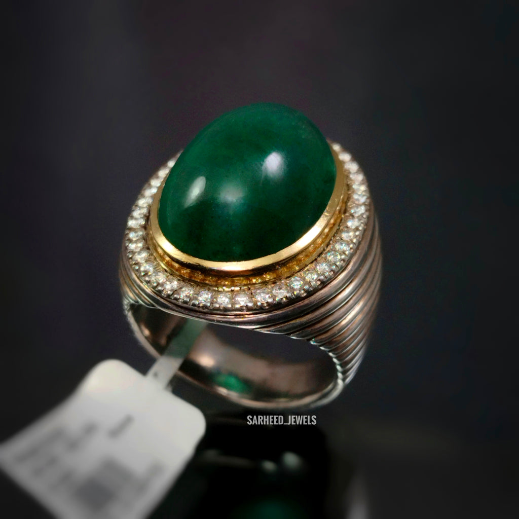 Natural Emerald and Diamond Men Ring